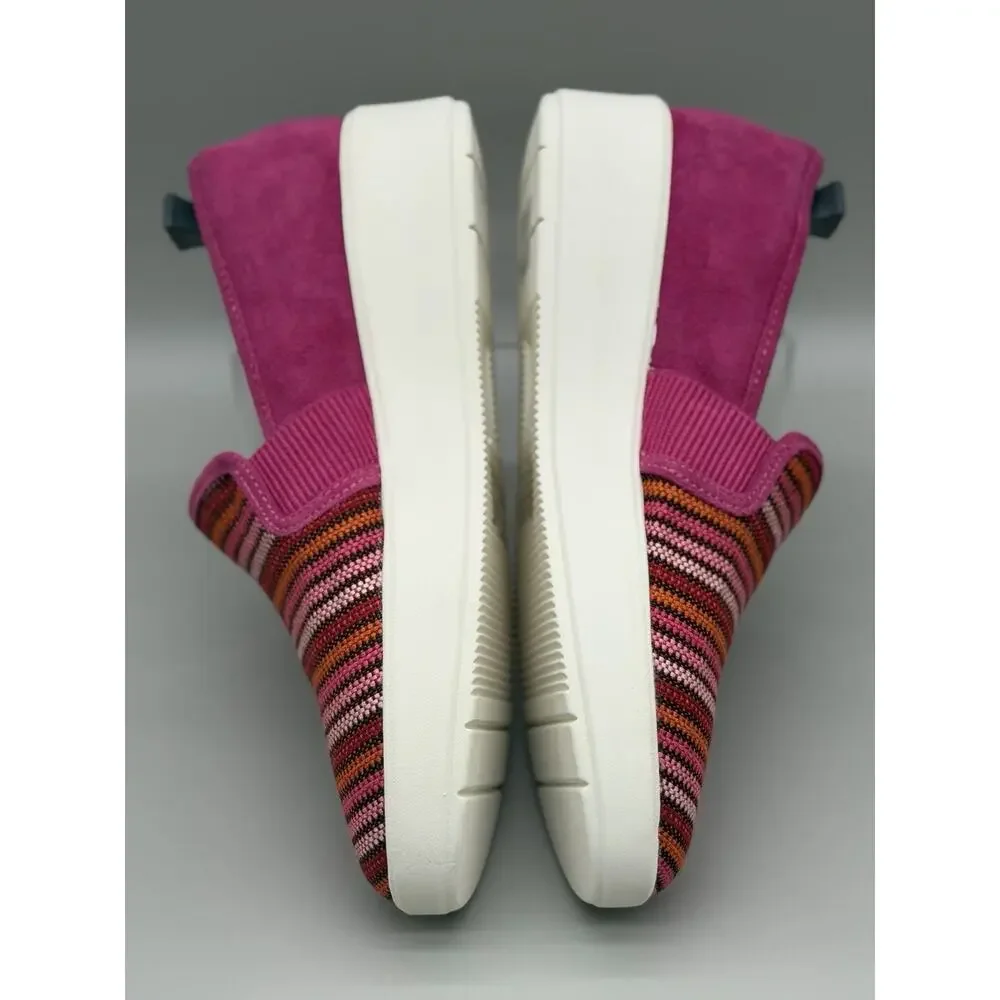 Clarks Womens Layton Petal Slip On Sneaker Fuchsia Multi Stripe Suede 9.5 Wide